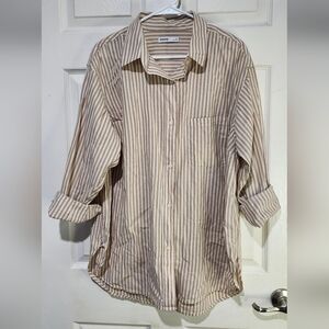 Sonoma Plus Size Oversized Boyfriend Shirt Tan Stripe Size 0X NWOT